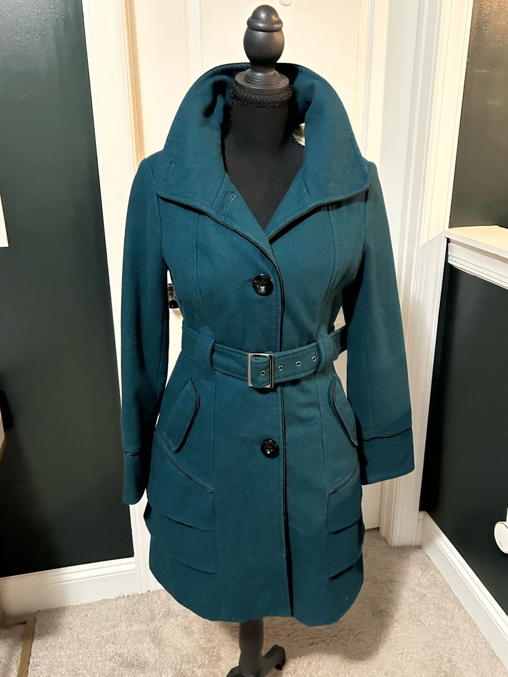 CLOSET CLOSING - Last Call! Steve Madden Women’s Teal Belted Wool Blend Coat
